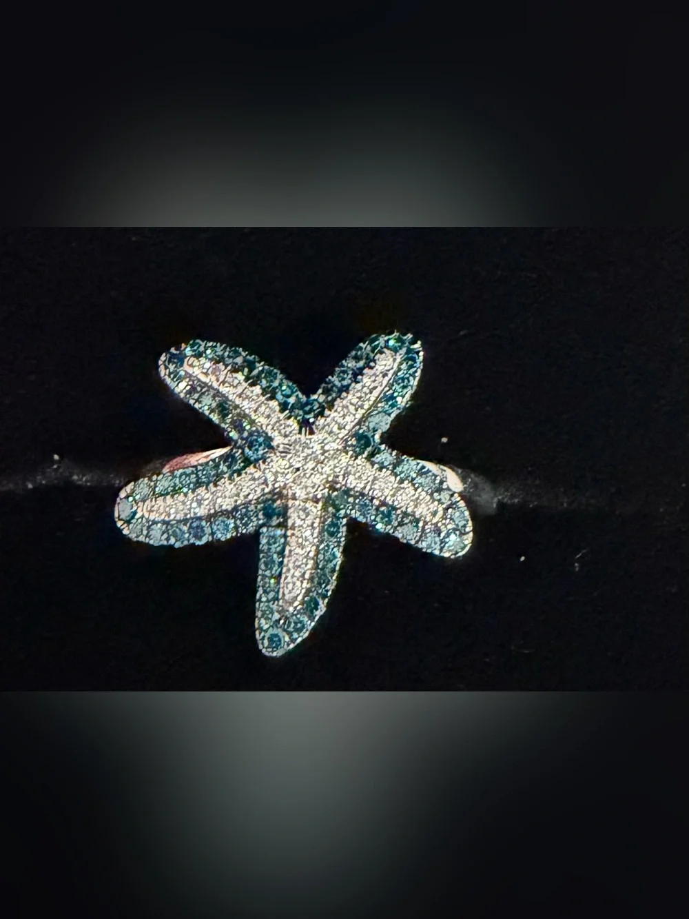 14K White Gold Starfish Ring - Natural Diamonds